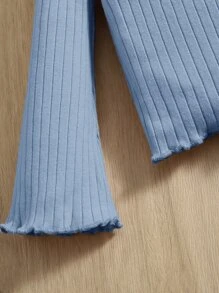 SHEIN Baby Lettuce Trim Trumpet Sleeve Ribbed Knit Tee - Blue - View 3