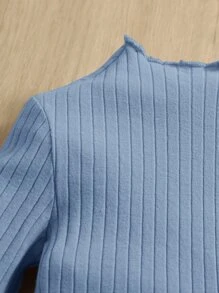 SHEIN Baby Lettuce Trim Trumpet Sleeve Ribbed Knit Tee - Blue - View 4