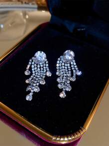 Rhinestone Tassel Drop Earrings - Silver - View 2