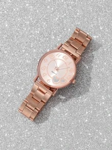 1入組心形細節系石英表盤手錶和1入組手鍊假日女士手錶玫瑰金雙心數字表盤手錶鑲有鋯石手鍊鋅合金 - 玫瑰金 - 查看 3