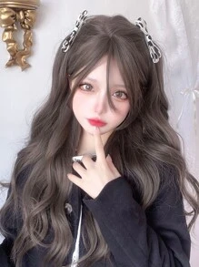 alicegarden 1 件合成耐热长卷发棕色假发，长款带刘海，24 英寸长，全机器编织日常自然逼真假发圣诞装饰新年 Y2k 圣诞装饰礼物闪购派对闪购特价（不包括配饰） - 棕色 - 查看 2