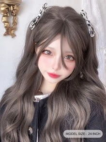 alicegarden 1 件合成耐热长卷发棕色假发，长款带刘海，24 英寸长，全机器编织日常自然逼真假发圣诞装饰新年 Y2k 圣诞装饰礼物闪购派对闪购特价（不包括配饰） - 棕色 - 查看 4