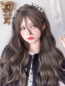 alicegarden 1 件合成耐热长卷发棕色假发，长款带刘海，24 英寸长，全机器编织日常自然逼真假发圣诞装饰新年 Y2k 圣诞装饰礼物闪购派对闪购特价（不包括配饰） - 棕色 - 查看 6