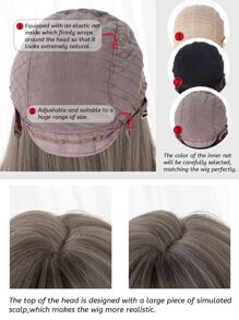 alicegarden 1 件合成耐热长卷发棕色假发，长款带刘海，24 英寸长，全机器编织日常自然逼真假发圣诞装饰新年 Y2k 圣诞装饰礼物闪购派对闪购特价（不包括配饰） - 棕色 - 查看 10