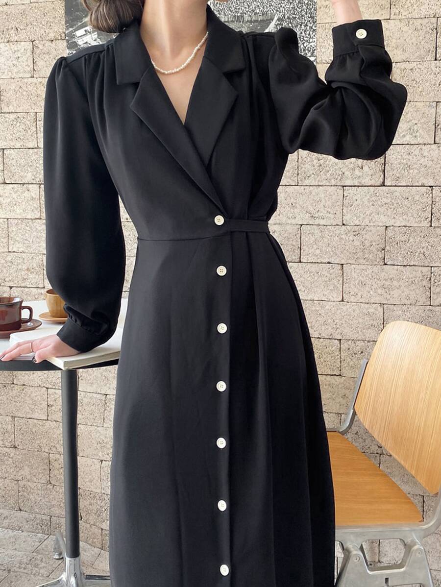 DAZY 西裝領泡泡袖襯衫洋裝