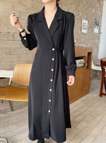 DAZY 西裝領泡泡袖襯衫洋裝