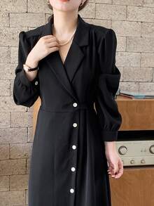 DAZY 西裝領泡泡袖襯衫洋裝