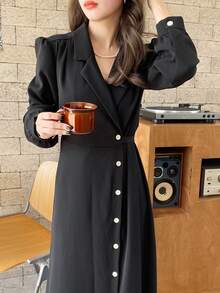 DAZY 西裝領泡泡袖襯衫洋裝