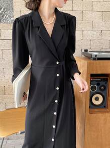 DAZY 西裝領泡泡袖襯衫洋裝