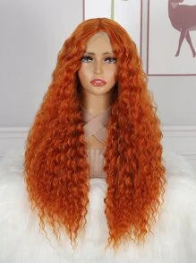 4X1英寸T型部分蕾絲長捲曲合成假髮 - 橘色 - 查看 1