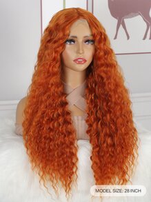 4X1英寸T型部分蕾絲長捲曲合成假髮 - 橘色 - 查看 3