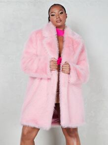 SHEIN ICON Notched Collar Fuzzy Thick Coat - Baby Pink - View 1