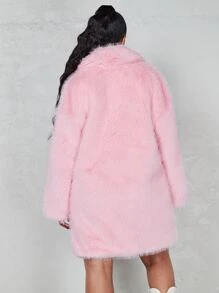SHEIN ICON Notched Collar Fuzzy Thick Coat - Baby Pink - View 2