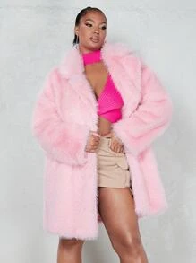 SHEIN ICON Notched Collar Fuzzy Thick Coat - Baby Pink - View 5
