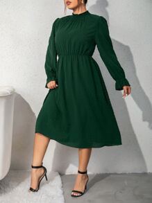 SHEIN Clasi 大碼圓點荷葉袖連衣裙 - 墨綠色 - 查看 4