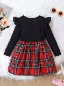Toddler Girls Tartan Print Ruffle Trim Bow Front Dress - Multicolor - View 2