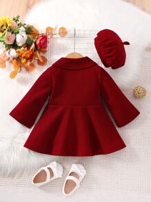 Baby Shawl Collar Double Button Dress - Burgundy - View 2