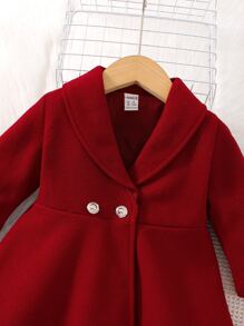 Baby Shawl Collar Double Button Dress - Burgundy - View 3