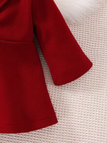 Baby Shawl Collar Double Button Dress - Burgundy - View 4