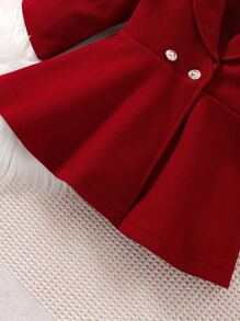 Baby Shawl Collar Double Button Dress - Burgundy - View 5