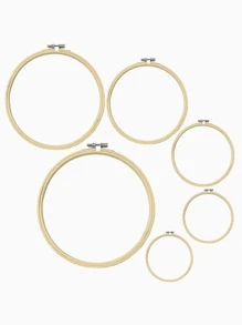 6 Cái/bộ Khung Thêu Tay Bằng Tre, Vòng Thêu Tối Giản Để May Vá - Màu be - Xem 2