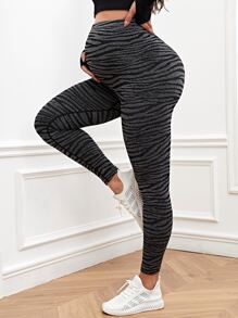 SHEIN 孕婦斑馬紋緊身打底褲 - 彩色 - 查看 4