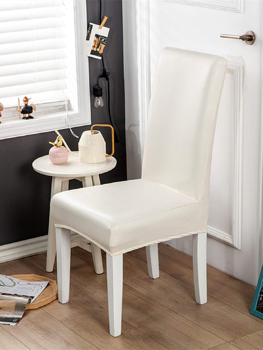 1pc Plain Waterproof Stretchy Chair Slipcover - White - View 1