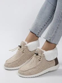 Drawstring Design Thermal Lined Casual Shoes - Khaki - View 2
