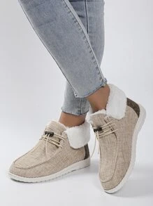 Drawstring Design Thermal Lined Casual Shoes - Khaki - View 5