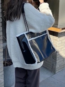 Contrast Binding Tote Bag - Black - View 3