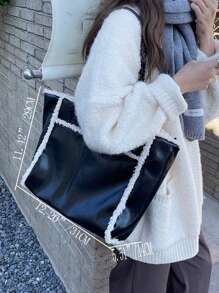 Contrast Binding Tote Bag - Black - View 5