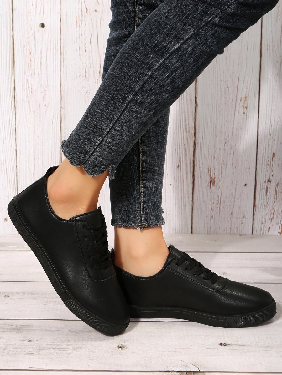 Lace-up Front Skate Shoes - Black - View 1