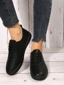 Lace-up Front Skate Shoes - Black - View 4