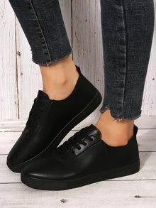 Lace-up Front Skate Shoes - Black - View 5