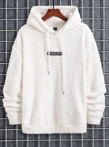 Manfinity Homme 男士字母刺繡落肩袖抽繩毛絨帽衫 - 白色 - 查看 1