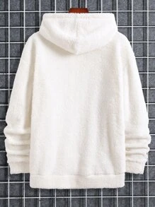 Manfinity Homme 男士字母刺繡落肩袖抽繩毛絨帽衫 - 白色 - 查看 2