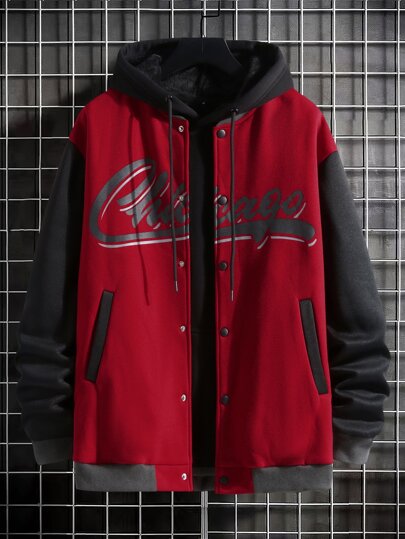 Guys Letter Graphic Drop Shoulder Varsity Jacket Without Hoodie