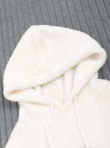 Manfinity Homme 男士字母刺繡落肩袖抽繩毛絨帽衫 - 白色 - 查看 6