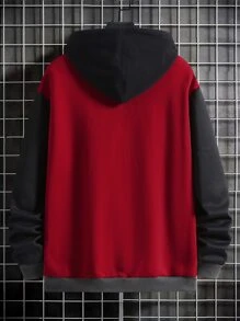 Aesthetic Post--Men Letter Graphic Drop Shoulder Varsity Jacket Without Hoodie - Burgundy - View 2