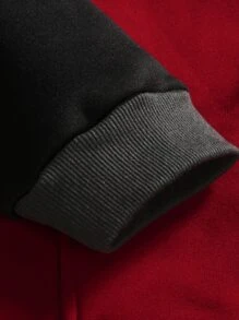 Aesthetic Post--Men Letter Graphic Drop Shoulder Varsity Jacket Without Hoodie - Burgundy - View 5