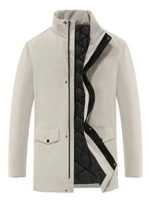 Manfinity Men Flap Pocket Padded Coat - Khaki - View 1