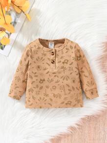 Baby Boy Cartoon Animal Print Quarter Button Tee & Joggers - Brown - View 3