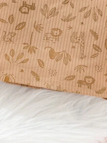 Baby Boy Cartoon Animal Print Quarter Button Tee & Joggers - Brown - View 5