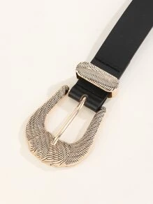 1pc Women's Vintage Western Style Buckle PU Leather Handmade Luxury Slim Waist Belt, Suitable For Jeans, Suits, Daily Commute, Office, Holidays, Gift, - Black - View 3