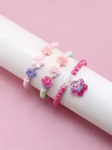 3pcs Girls Flower Charm Beaded Bracelet - Multicolor - View 1