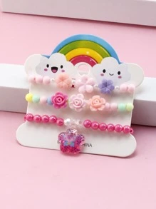 3pcs Girls Flower Charm Beaded Bracelet - Multicolor - View 2