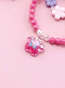 3pcs Girls Flower Charm Beaded Bracelet - Multicolor - View 3