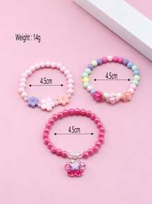 3pcs Girls Flower Charm Beaded Bracelet - Multicolor - View 5