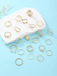 Niñas 22 piezas Anillo con diseño de perla artificial - Multicolor - Ver 1