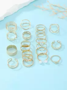 Niñas 22 piezas Anillo con diseño de perla artificial - Multicolor - Ver 2